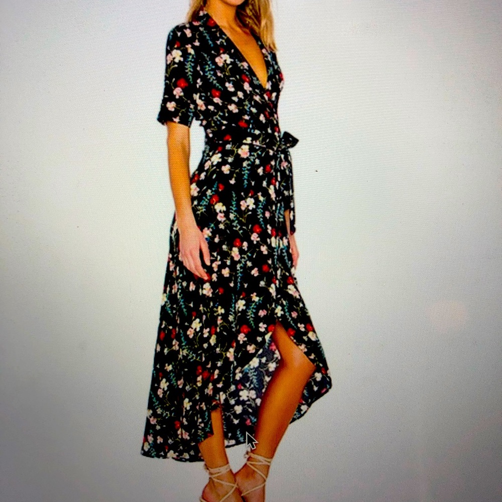 Floral silk wrap dress